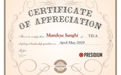 Manikya receives Certificate of Appreciation for ‘Leadership Qualities’
